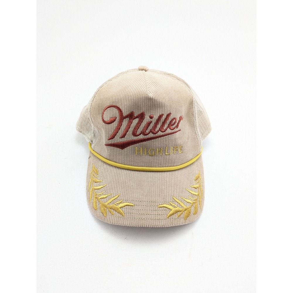 Mens Miller High Life Beer Rope Trucker Snapback Retro Tan Corduroy Cap Hat